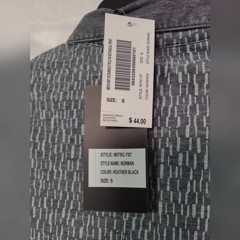 Indigo Star Norman Knit Burnout Polo Botanical Print Heather Black Shirt Small - Picture 3 of 9